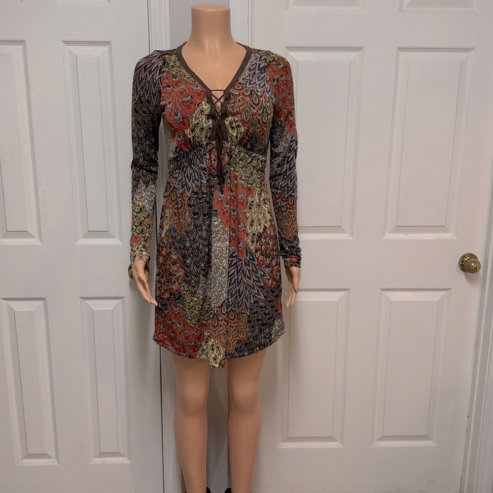 Live With Love Multicolor Paisley Lace-Up Dress